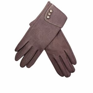 Womens Faux Fur Lined Gloves Brown Button Accents Classy Chic Warm Outterwear OS